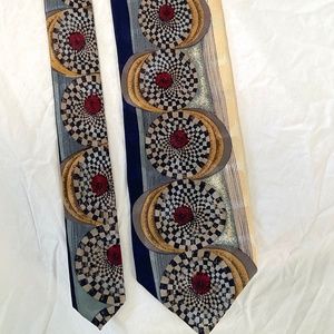 Luciano Gatti Italian Silk Tie with Checker / Spiral Pattern - Navy, Yellow, Red